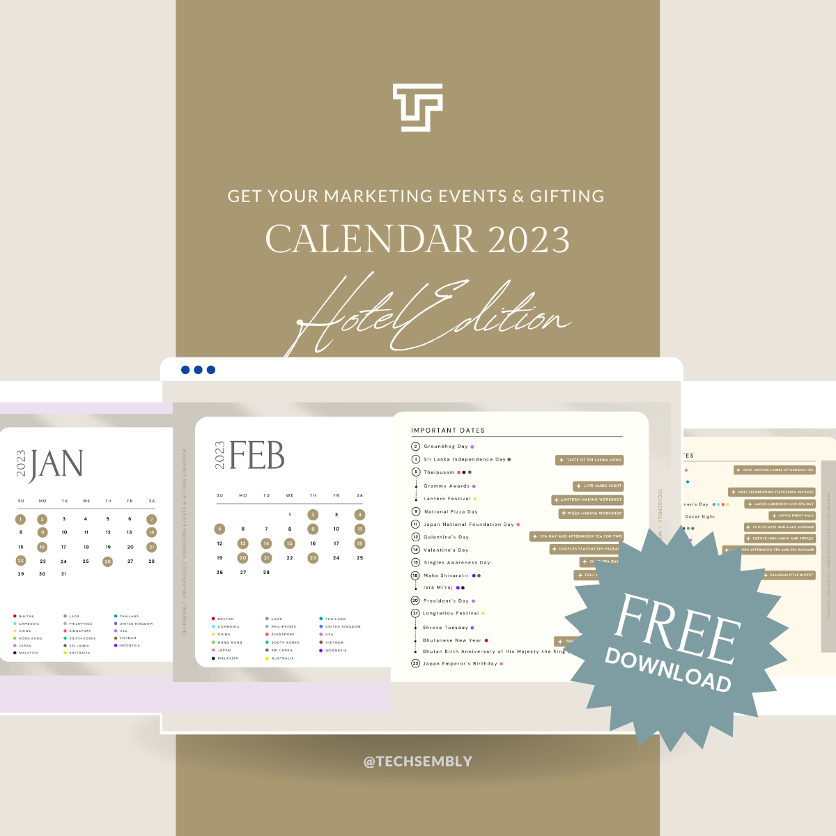 Free Marketing Events and Gifting Calendar Download for Hotels H1 2023